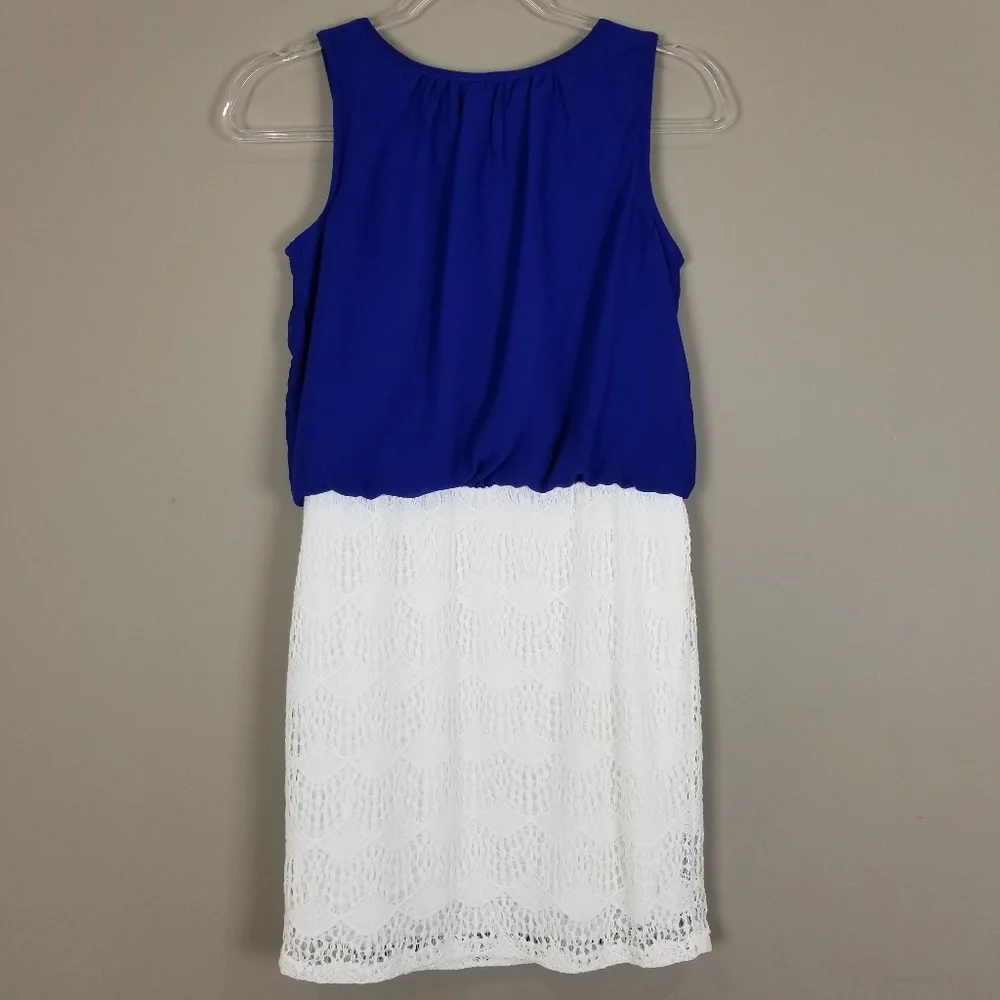 POPPIES AND ROSES Blue and Ivory Lace Dress